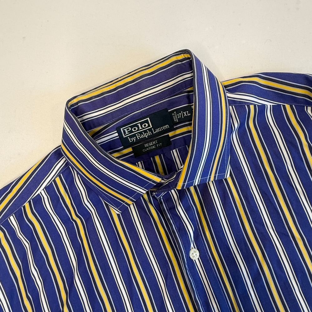 Polo Ralph Lauren Regent Classic Fit Striped Shirt Mens XL Blue Yellow White